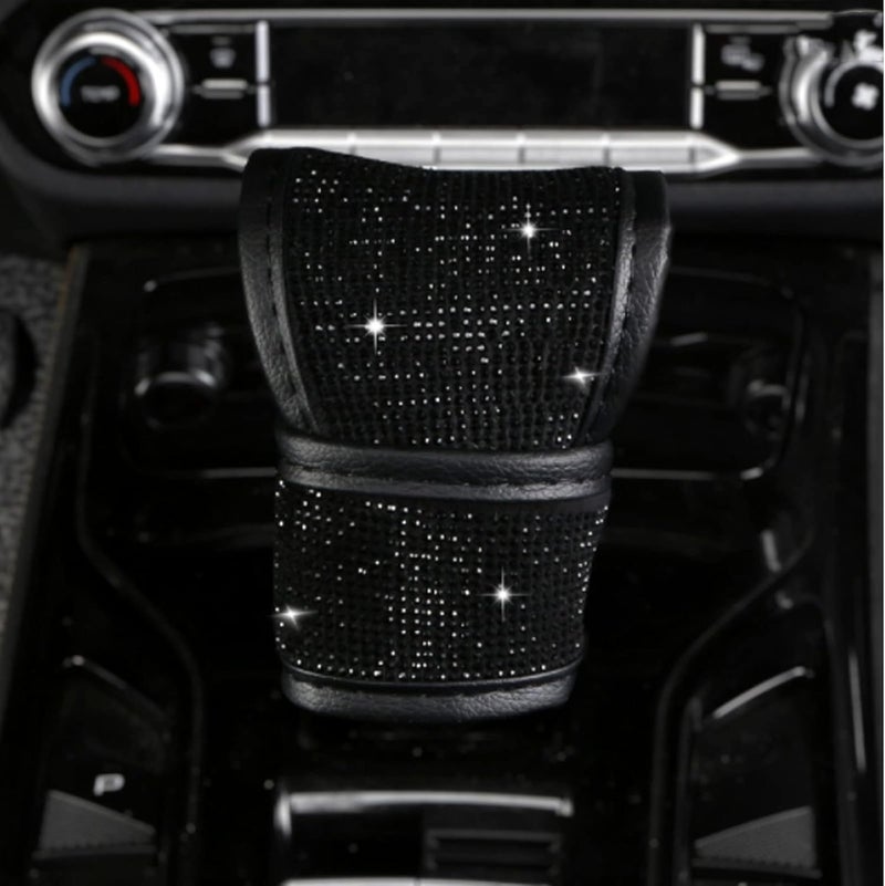 SPANICE Bling Bling Auto Shift Gear Cover, Leather Auto Gear Shift Knob Cover with Crystal Glitter Bling Rhinestones for Girls,Lady Universal Fit (Black) - Image 3